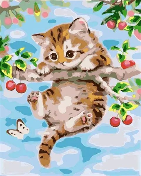 Cute Cat Lying on a Tree by Paint with Number