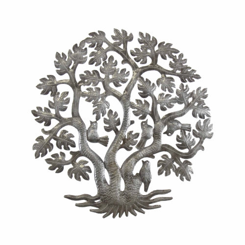 Tree of Life Three Trunks Haitian Metal Drum Wall Art, 14" by Global Crafts Wholesale - Lotus and Willow