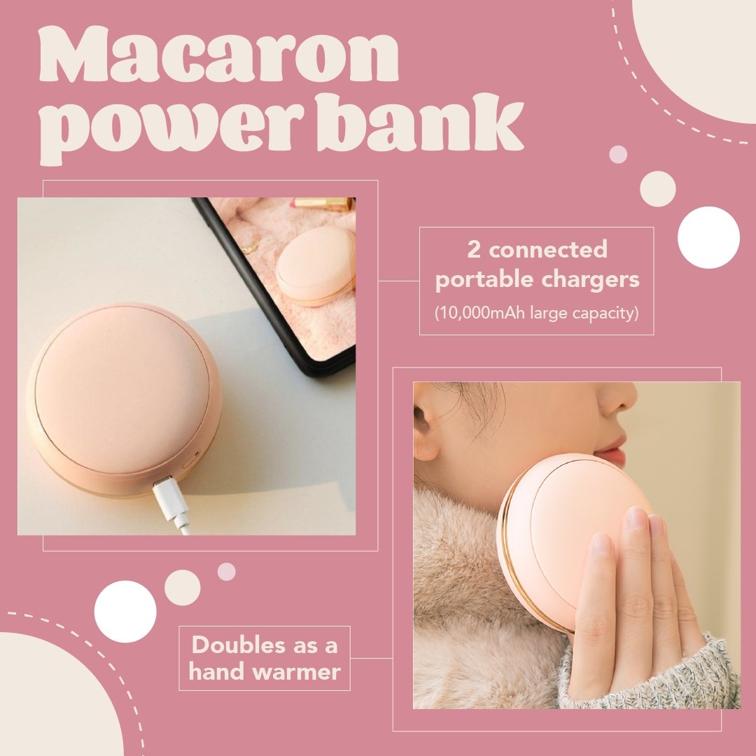Macaron Cute Power Bank / Hand Warmer with Mirror by Multitasky