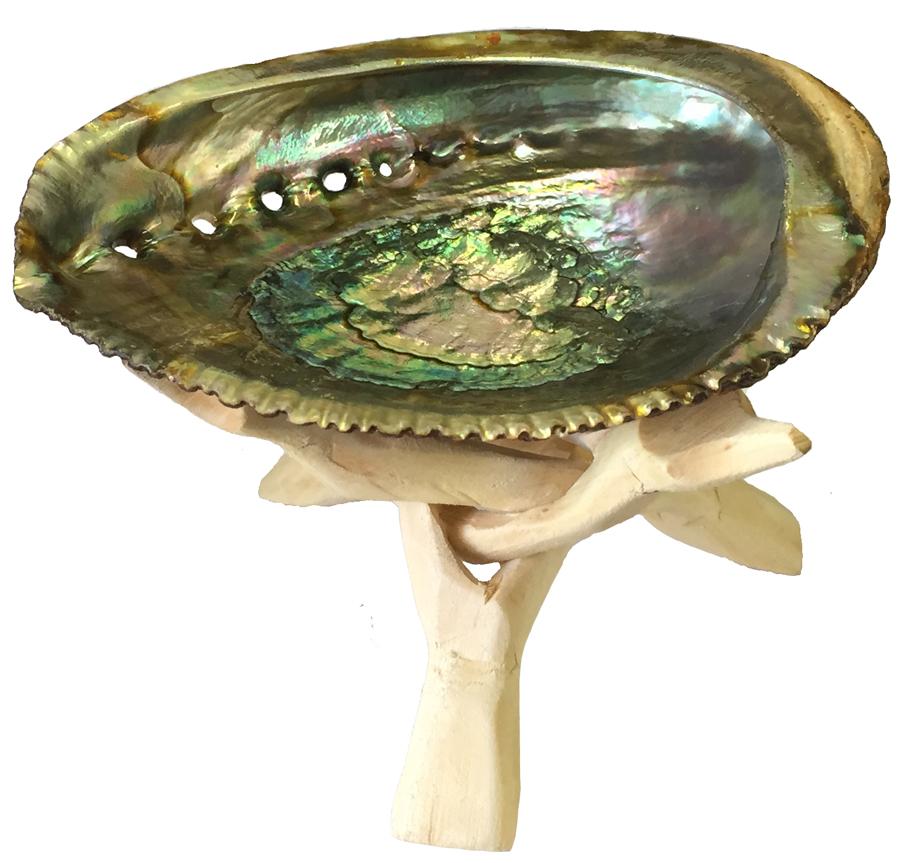 Abalone shell ash tray / wooden Stand / sage smudging herbs by OMSutra